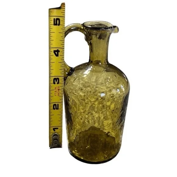 Vintage Crackle Glass Bud Vase Set Amber Green Blue Mini Pitcher Trio - Picture 11 of 15